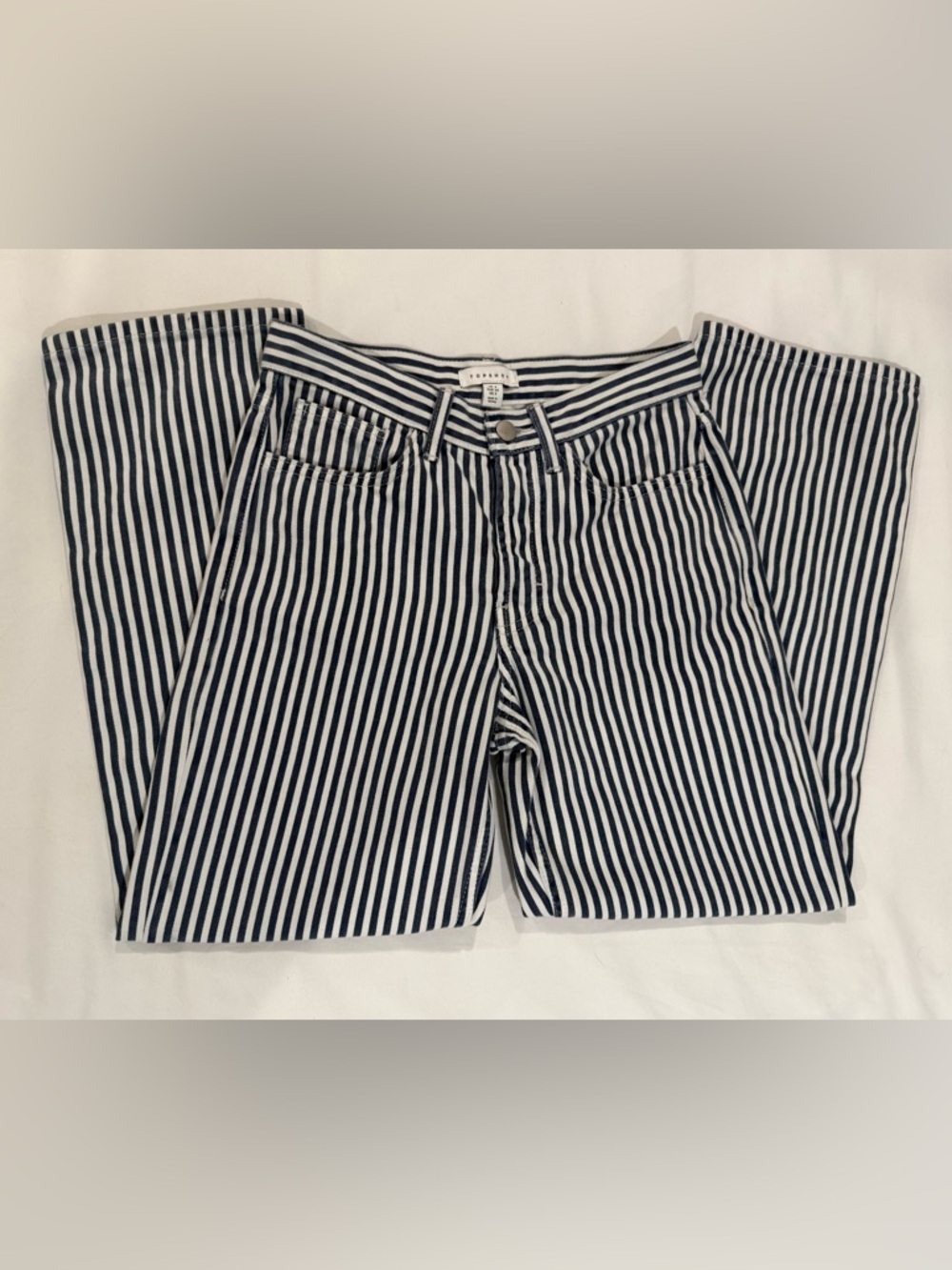 Topshop Navy & White Striped Ankle-Length Jeans